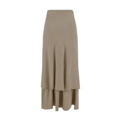 Quira Beige Silk Long Skirt