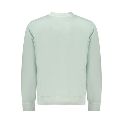 Back view of Hugo Boss Green Cotton Men Sweater with crew neck and brushed texture, showcasing comfort and style.