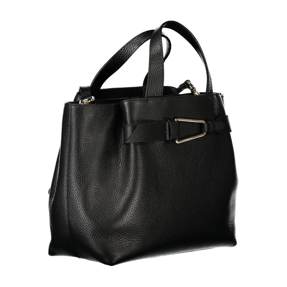 Coccinelle Black Leather Women Handbag with sleek handles and adjustable strap