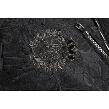 Dolce & Gabbana Black Brocade Cotton Full Zip Biker Jacket