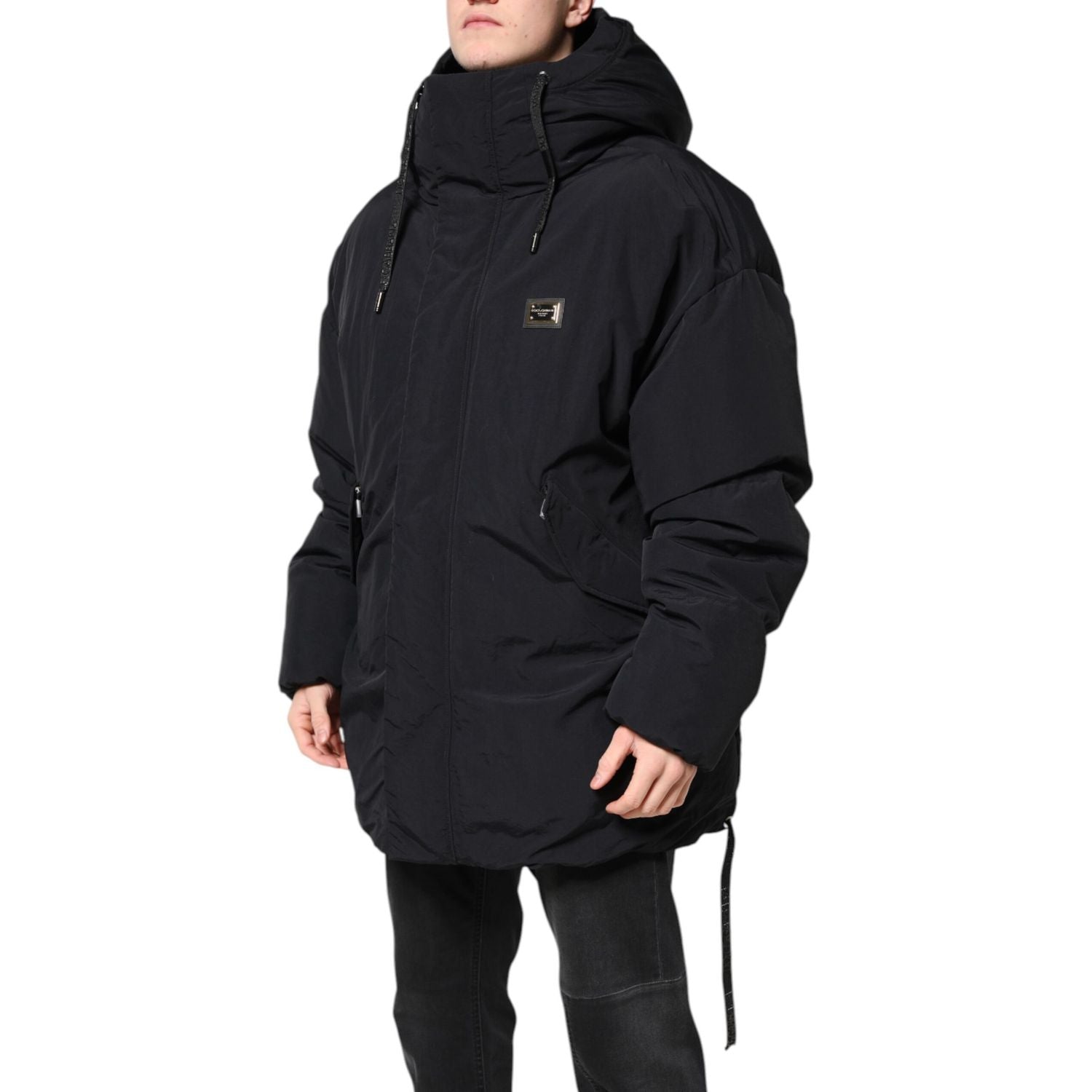 Dolce & Gabbana Black Nylon Full Zip Hooded Parka Jacket