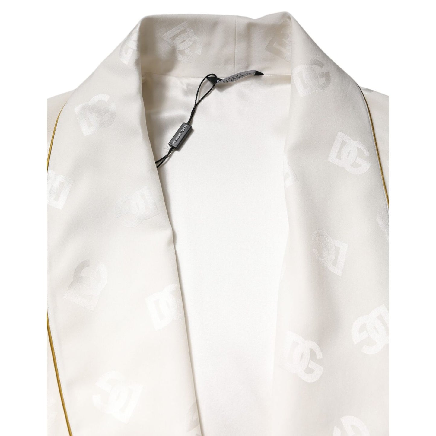 Dolce & Gabbana Ivory Silk Logo Men Wrap Robe Coat Jacket