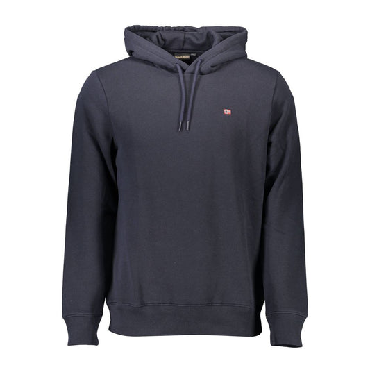 Napapijri Blue Organic Cotton Men Sweater with hood and logo applique, long sleeve, crafted from 70% organic cotton and polyester.