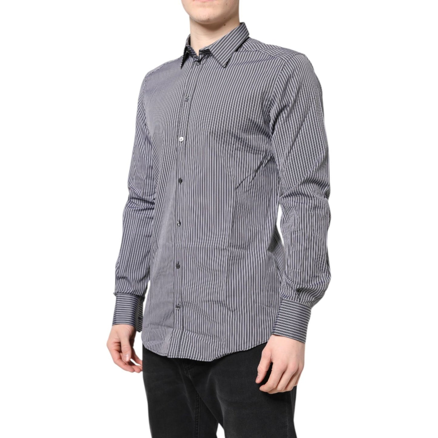 Dolce & Gabbana Black White Striped GOLD Formal Dress Shirt