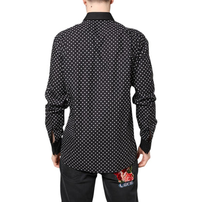 Dolce & Gabbana Black Polka Dot Cotton Formal Dress Shirt