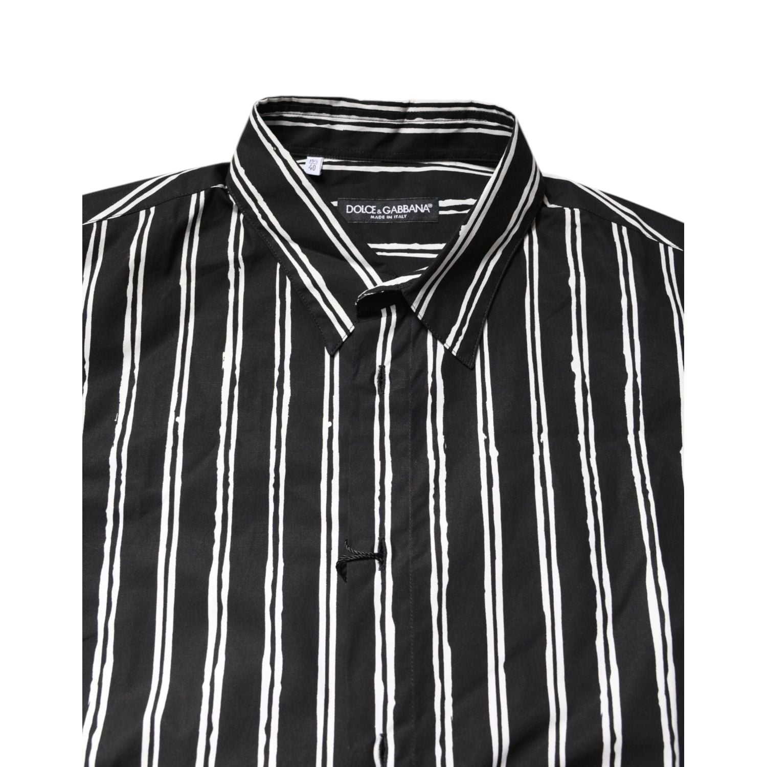 Dolce & Gabbana Black White Striped Cotton Dress Shirt