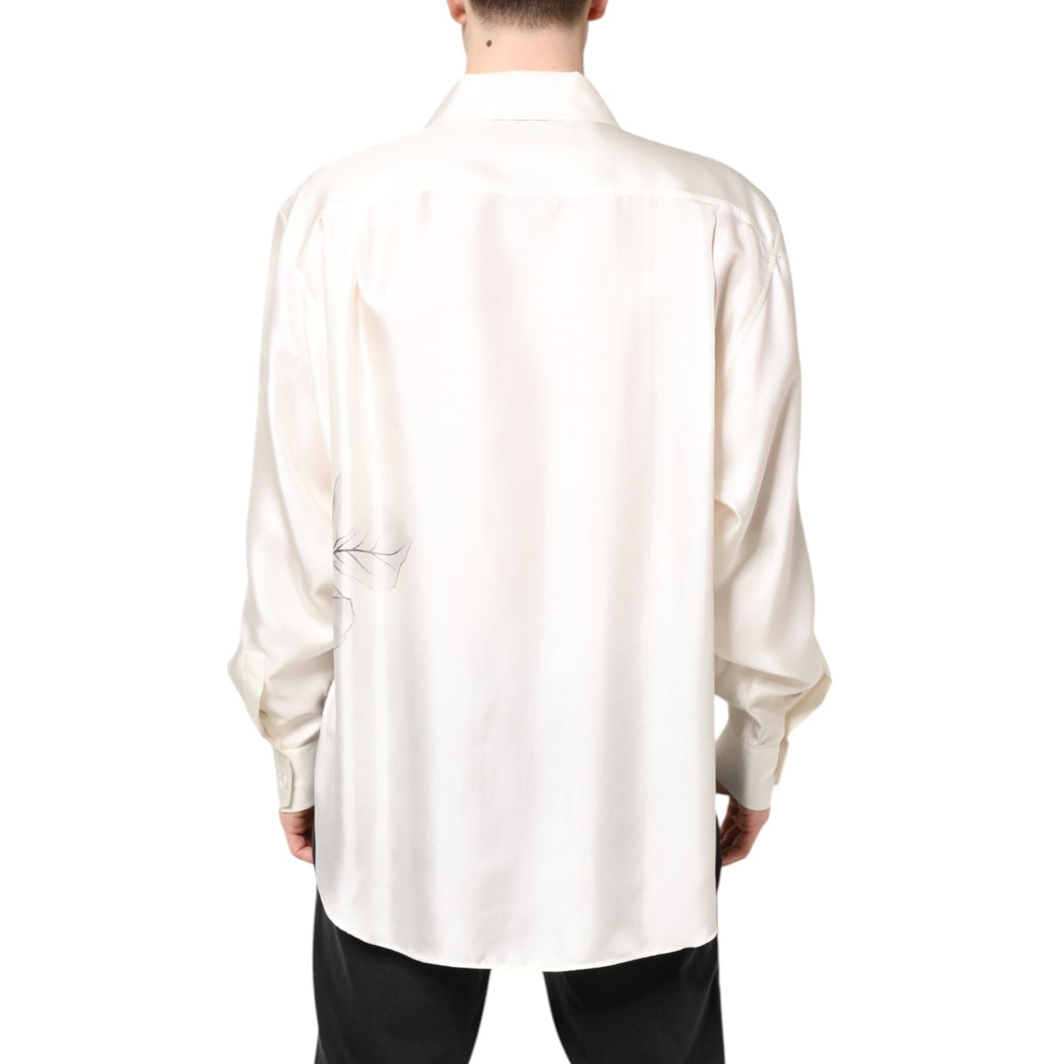 Dolce & Gabbana Ivory Silk Long Sleeves Men Casual Shirt