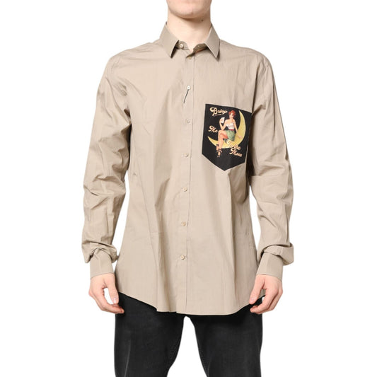 Dolce & Gabbana Beige Pin Up Print MARTINI Men Casual Shirt TSH87807-45