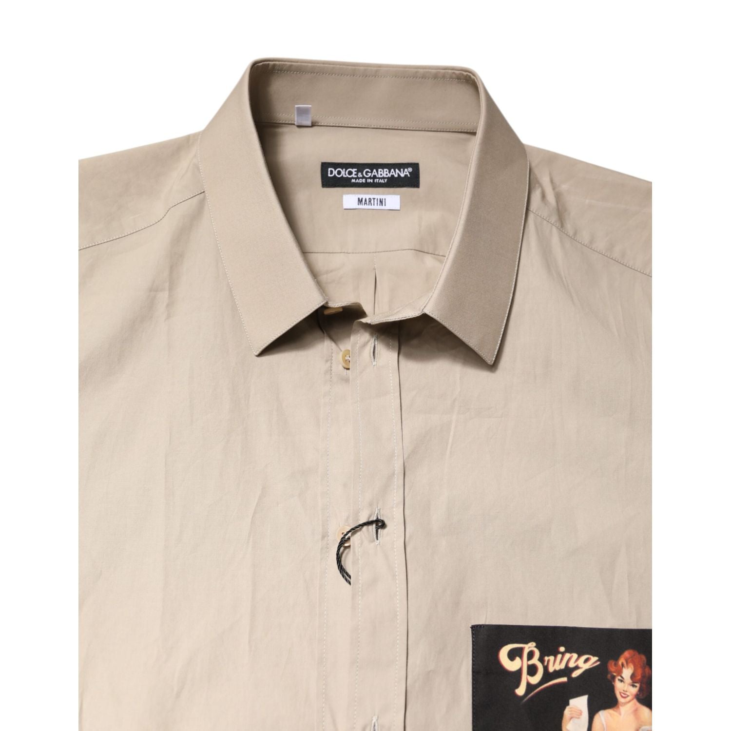 Dolce & Gabbana Beige Pin Up Print MARTINI Men Casual Shirt