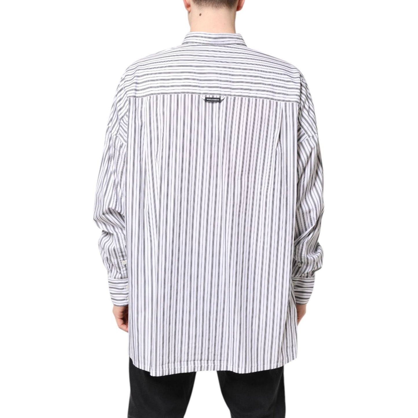 Dolce & Gabbana White Black Stripe Button Down Casual Shirt