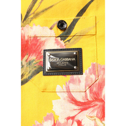 Dolce & Gabbana Yellow Floral Men Button Down Casual Shirt