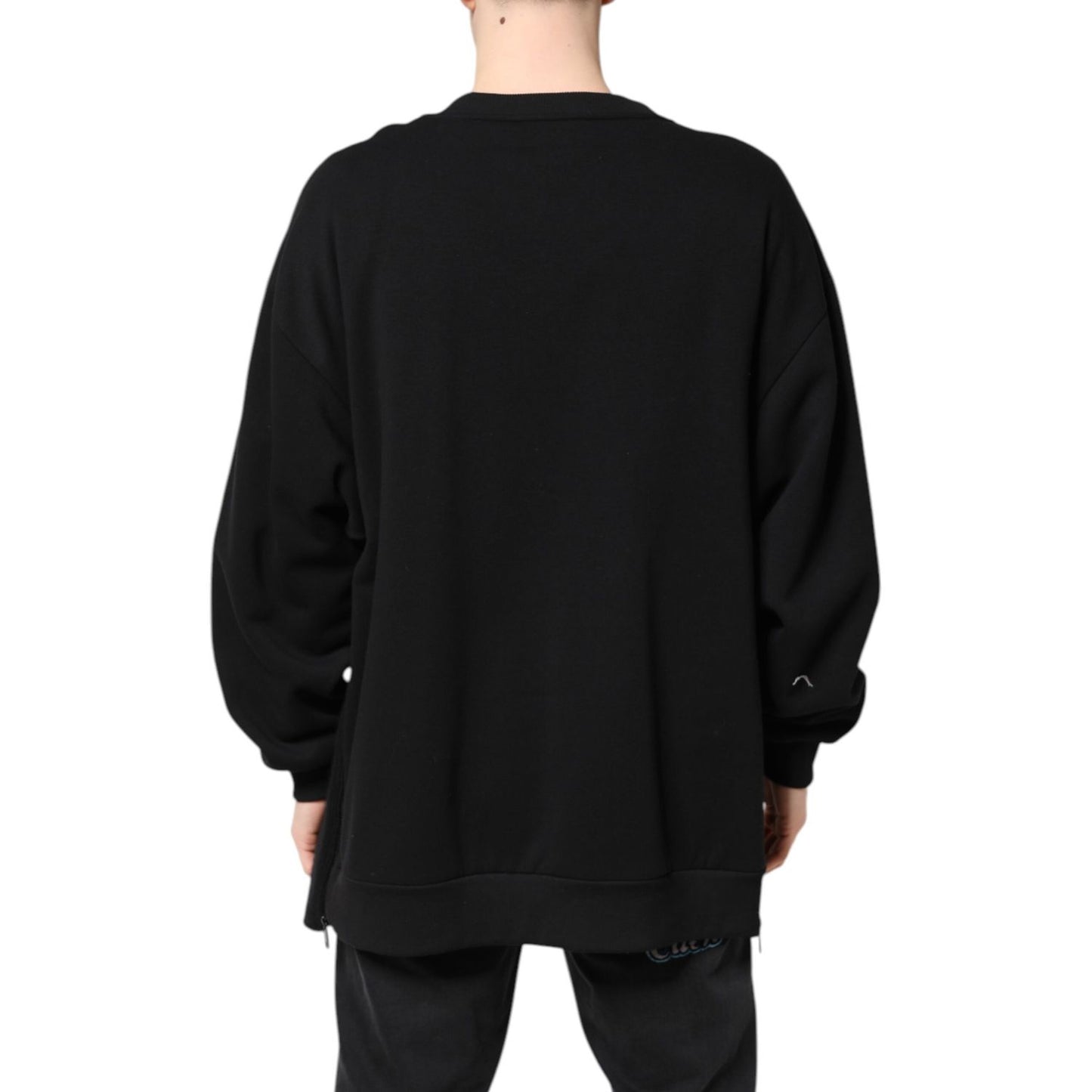 Dolce & Gabbana Black Cotton Logo Print Men Pullover Sweater