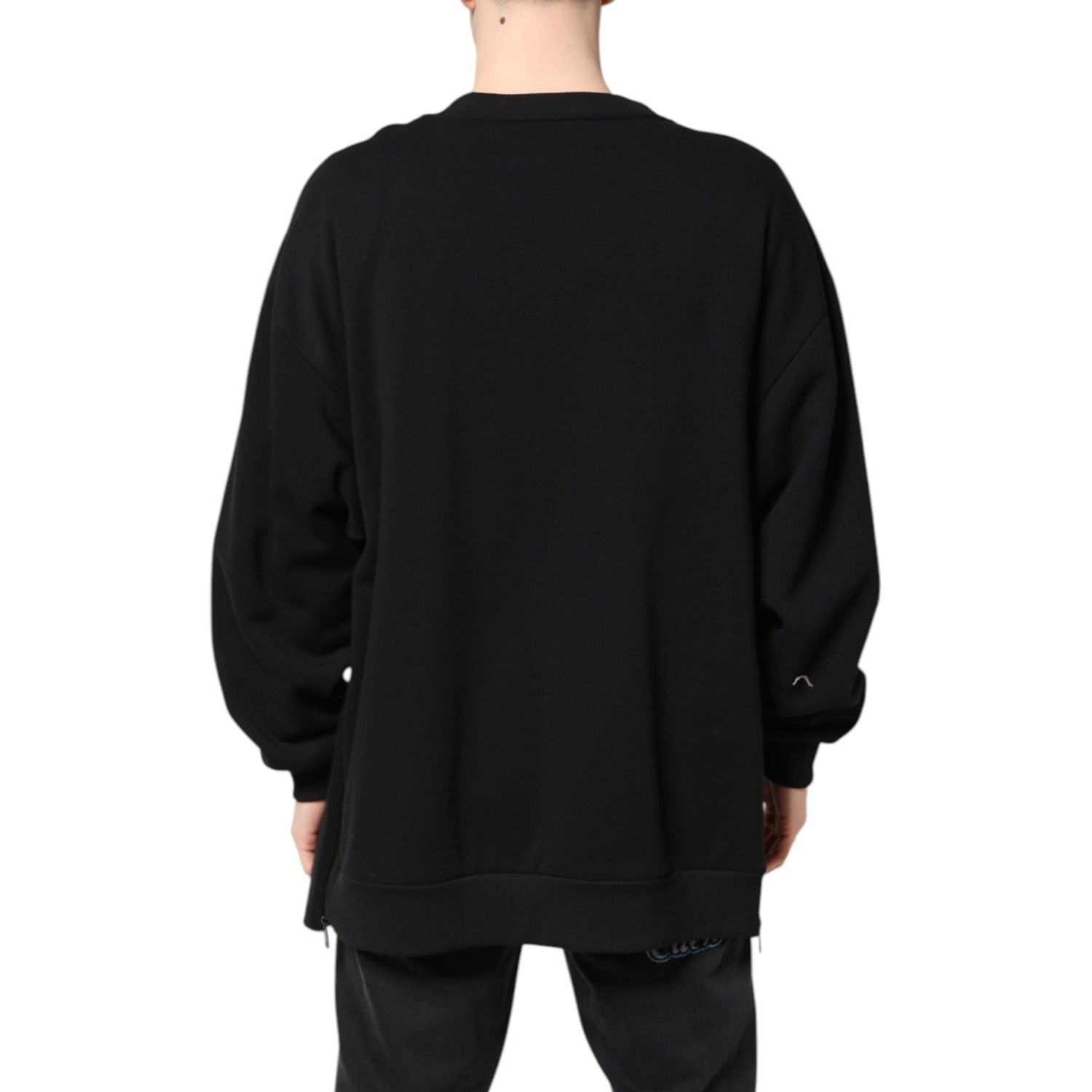 Dolce & Gabbana Black Cotton Logo Print Men Pullover Sweater