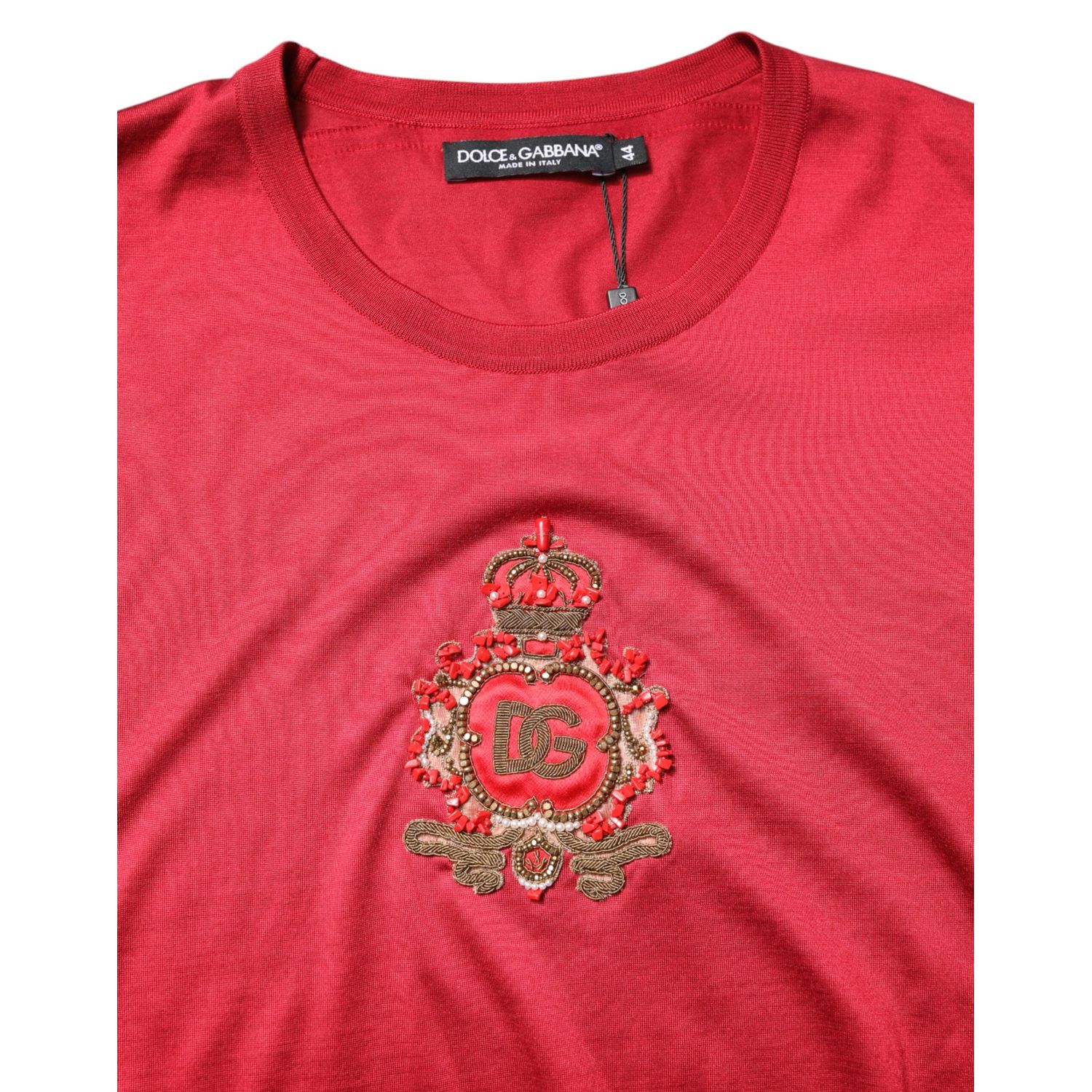 Dolce & Gabbana Red Silk DG Crown Logo Short Sleeve T-shirt