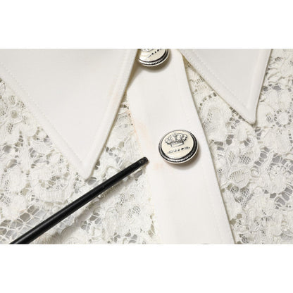 Dolce & Gabbana White Floral Lace Long Sleeves Shift Dress