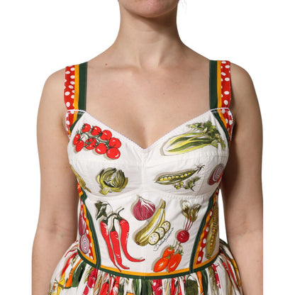 Dolce & Gabbana White Vegetables Sleeveless A-line Midi Dress