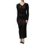 Dolce & Gabbana Black Mesh Trim Bodycon Long Sheath Dress