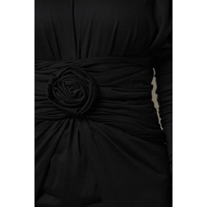 Dolce & Gabbana Black Wool Long Sleeves Sheath Midi Dress