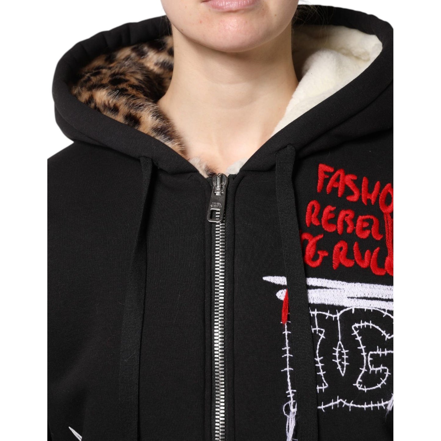 Dolce & Gabbana Black Embroidered Full Zip Hooded Jacket