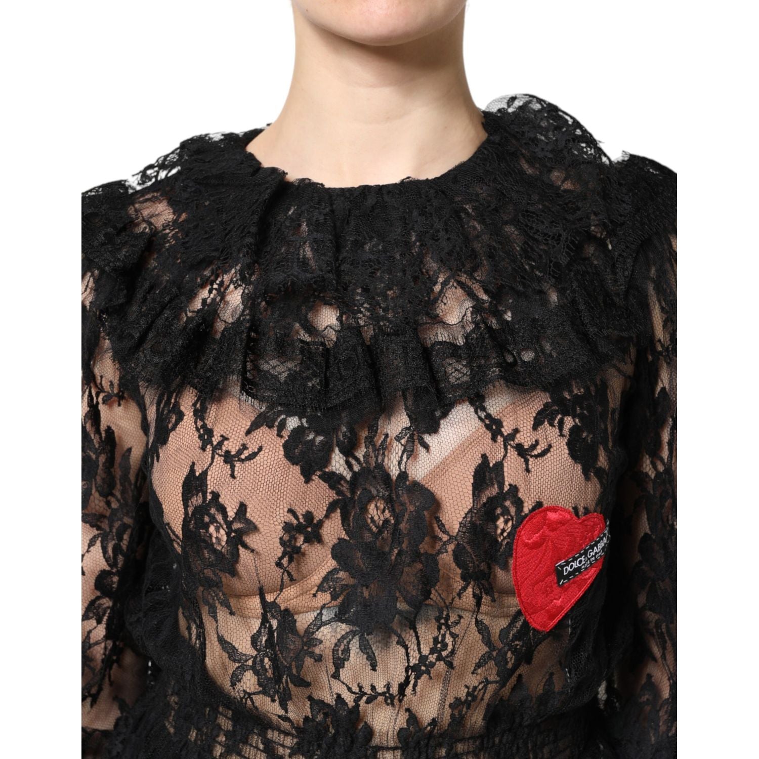 Dolce & Gabbana Black Cotton Floral Lace Women Blouse Top