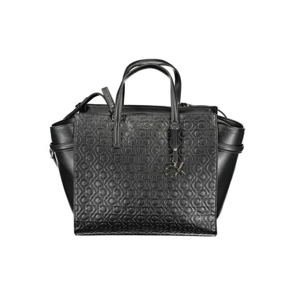 Calvin Klein Black Polyester Women Handbag with eco-friendly design, featuring adjustable shoulder strap and stylish embossed pattern.