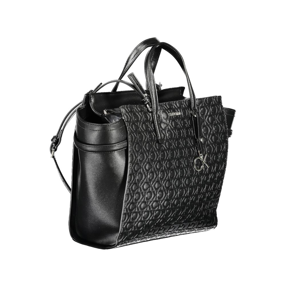 Calvin Klein Black Polyester Women Handbag with adjustable strap, eco-friendly fashion accessory made from recycled materials.