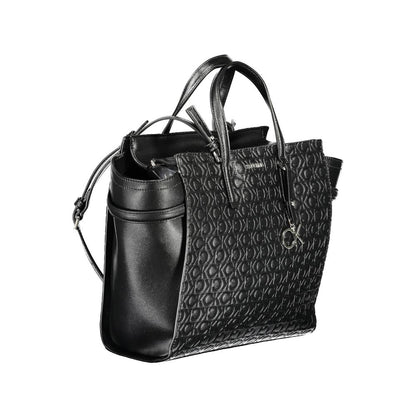 Calvin Klein Black Polyester Women Handbag with adjustable strap, eco-friendly fashion accessory made from recycled materials.