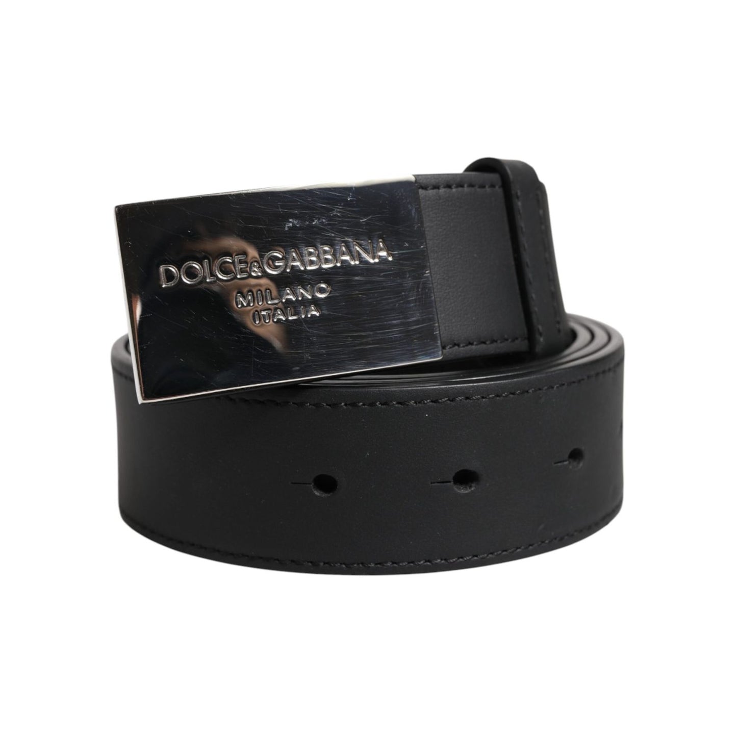 Dolce & Gabbana Black Classic Silver Metal Logo Buckle Belt