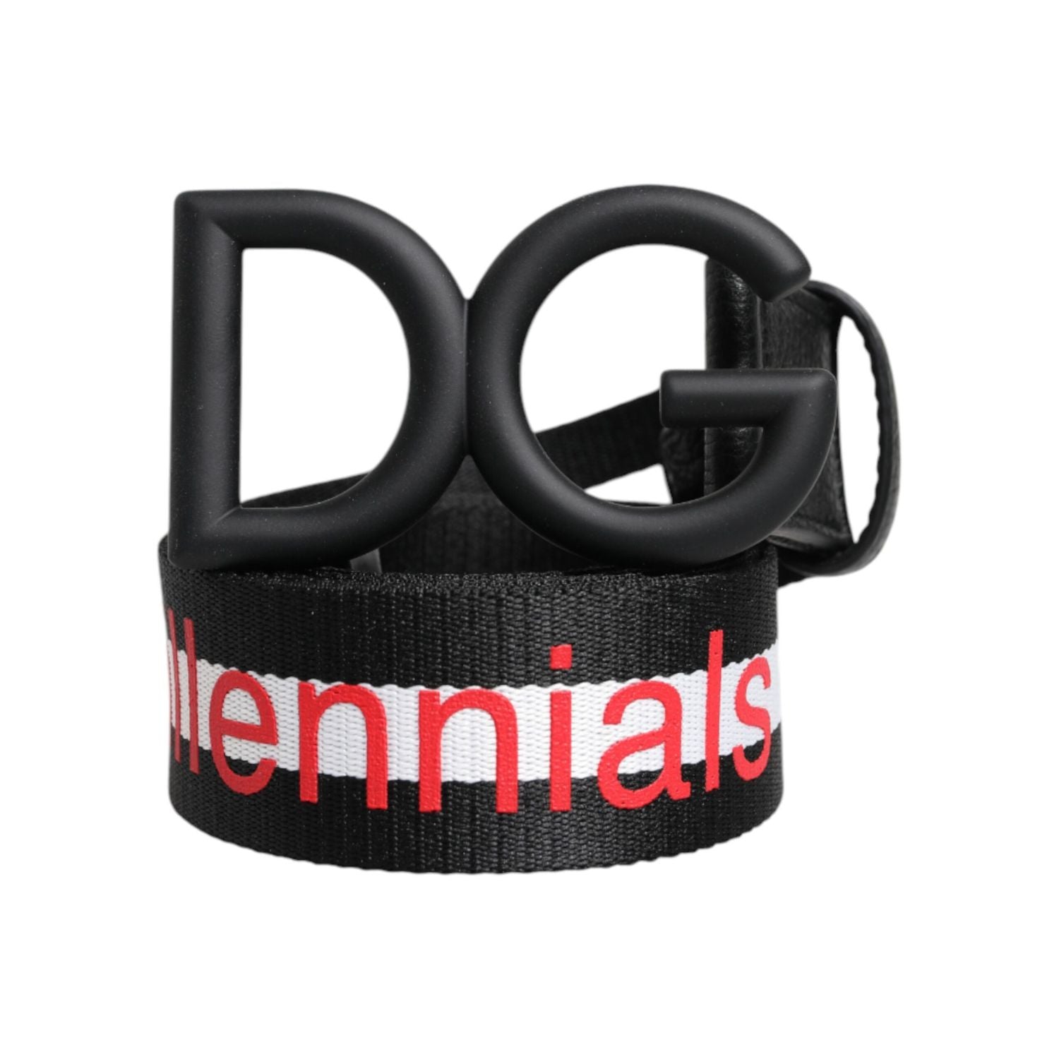 Dolce & Gabbana Black Polyester Logo Print DG Buckle Belt