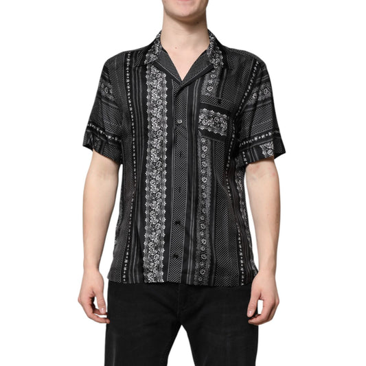 Dolce & Gabbana Black Silk Floral Print Short Sleeves Shirt TSH90450-37