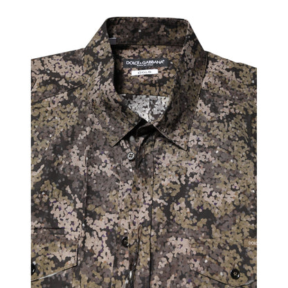 Dolce & Gabbana Multicolor Camouflage Button Down GOLD Shirt
