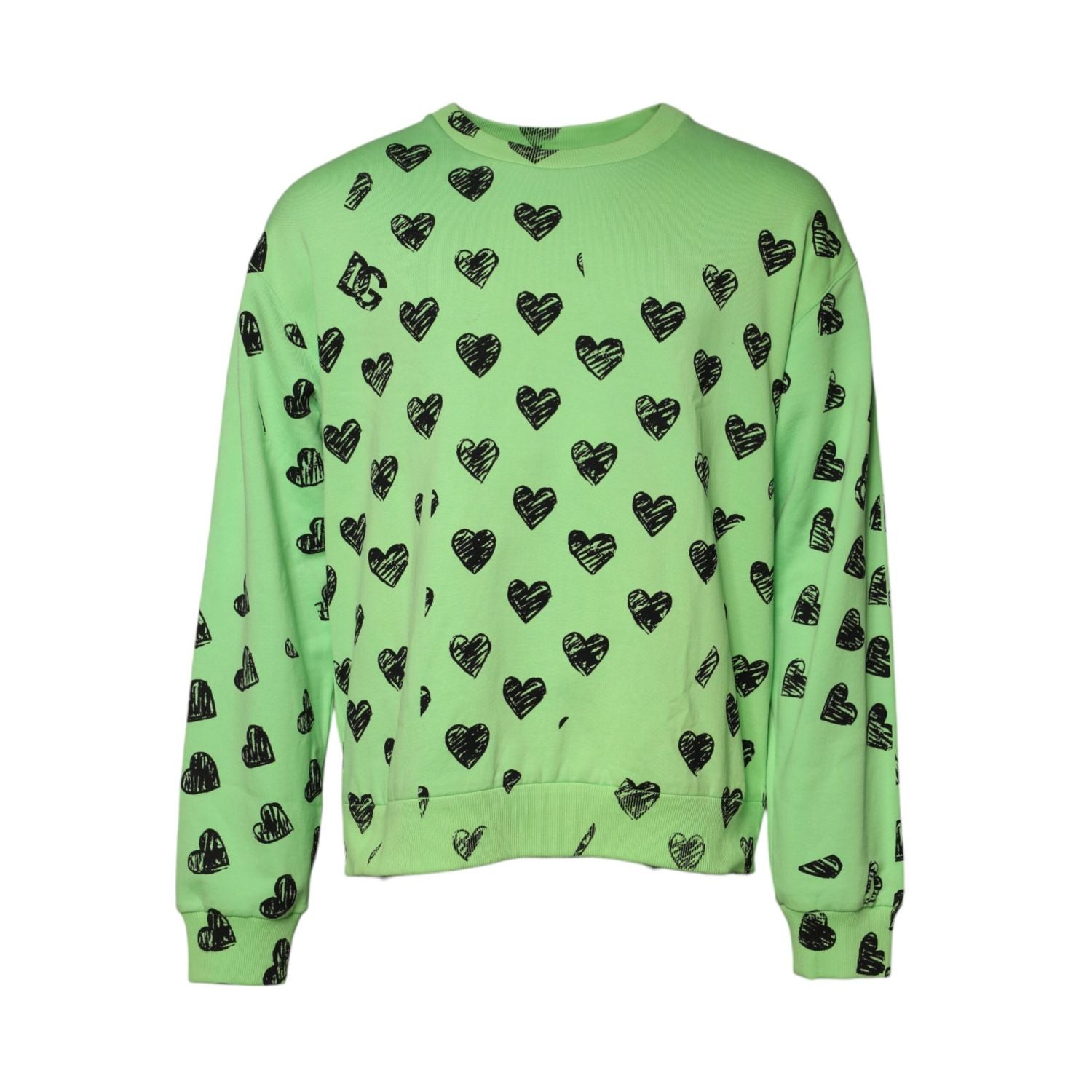 Dolce & Gabbana Green Heart Print Crew Neck Pullover Sweater