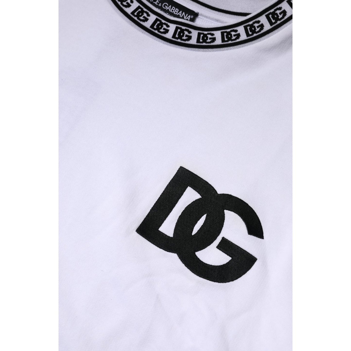 Dolce & Gabbana White Logo Cotton Crew Neck Pullover Sweater