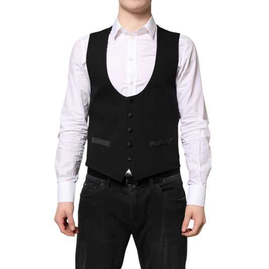 Dolce & Gabbana Black Wool Waistcoat Dress Formal Vest TSH87203-46