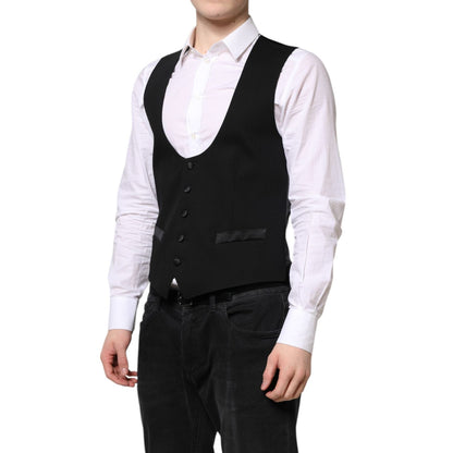 Dolce & Gabbana Black Wool Waistcoat Dress Formal Vest