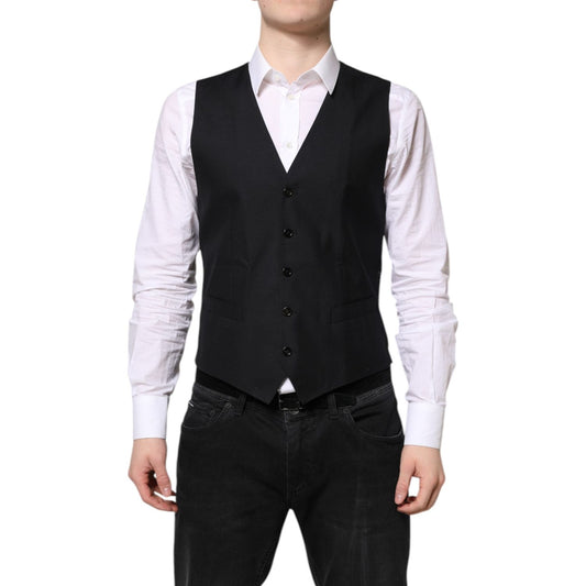 Dolce & Gabbana Black Wool Waistcoat Dress Formal Vest TSH878450-48