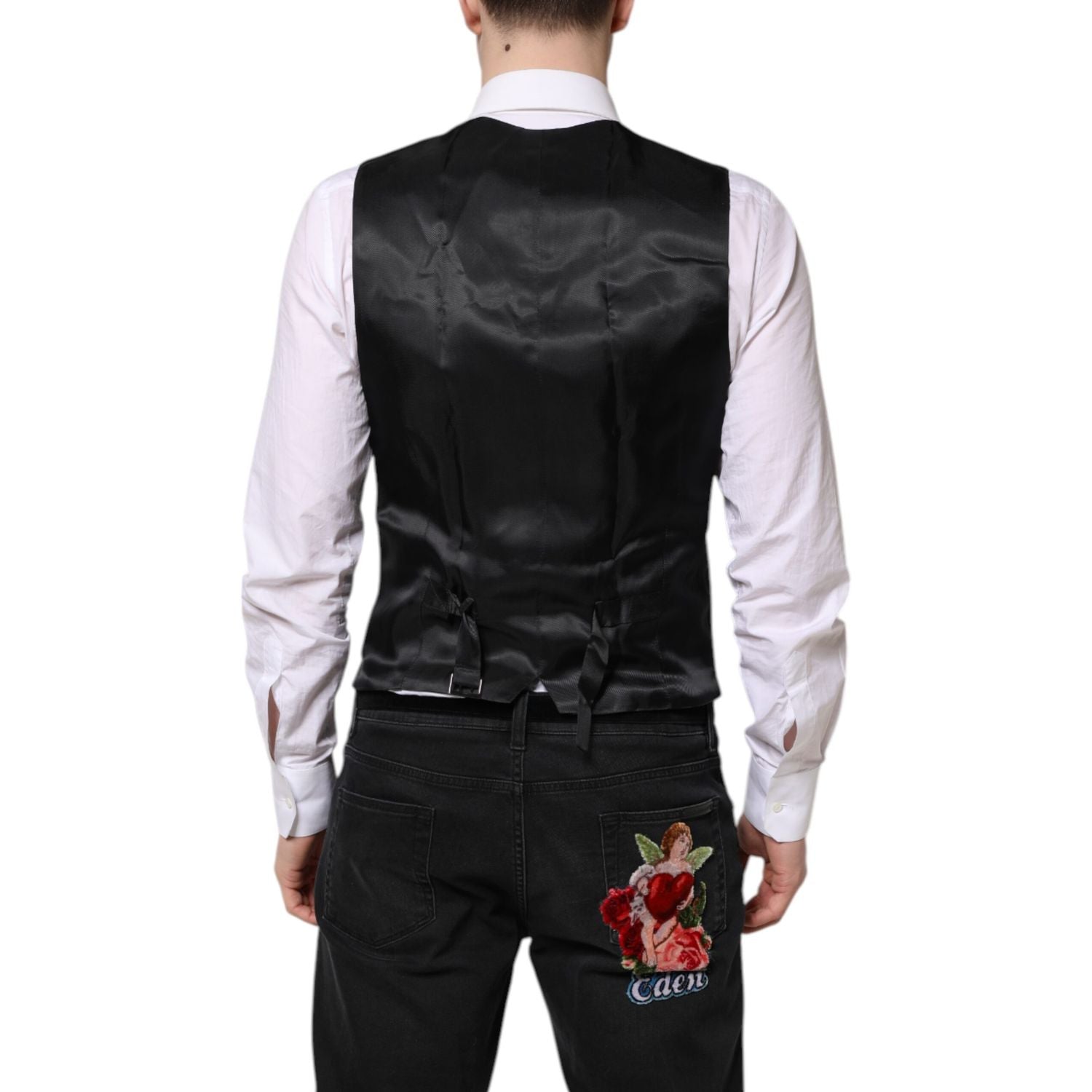 Dolce & Gabbana Black Wool Waistcoat Dress Formal Vest