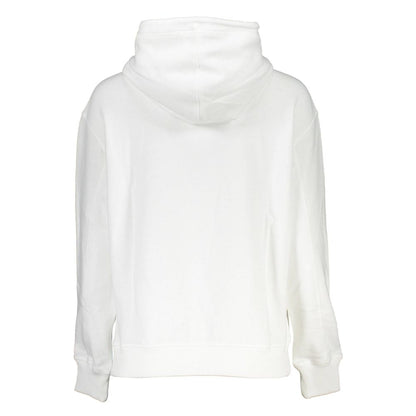 Calvin Klein White Cotton Women Sweater, back view, showcasing hoodie and long sleeves for a cozy and stylish look.