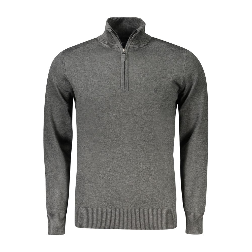 Coveri Moving Gray Viscose Men Sweater with half-zip and logo, stylish and elegant, perfect blend of nylon and viscose for warmth.