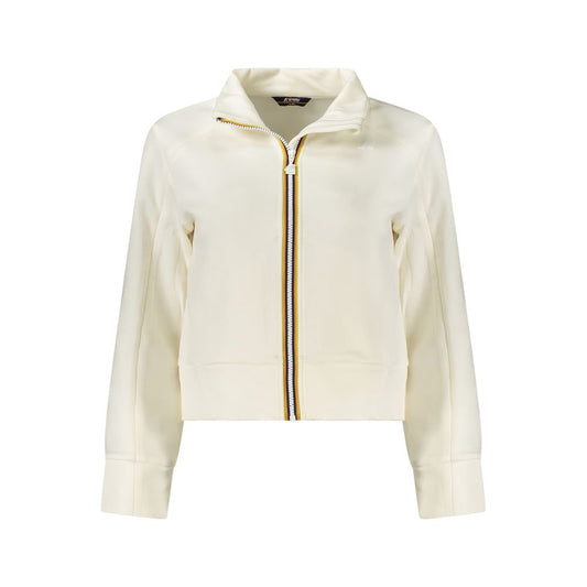 K-WAY White Polyester Women Sweater with zip and contrasting details, epitome of contemporary chic fashion.