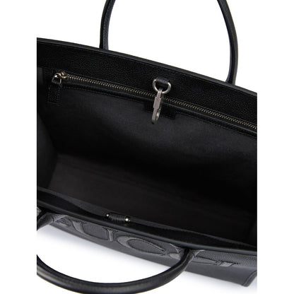 Gucci Black Leather Logo Medium Tote Bag