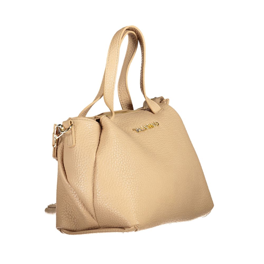 Mario Valentino Beige Polyethylene Women Handbag with sturdy handles and adjustable shoulder strap on white background.