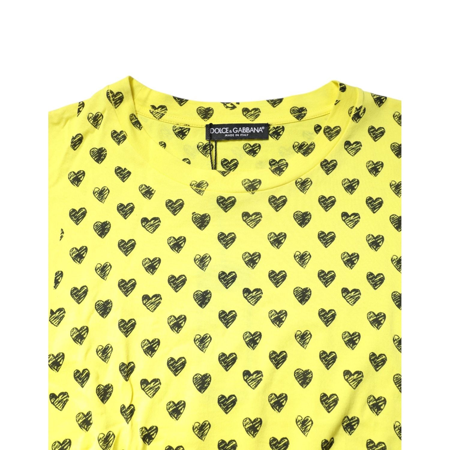 Dolce & Gabbana Yellow Cotton DG Heart Print Crew Neck T-shirt