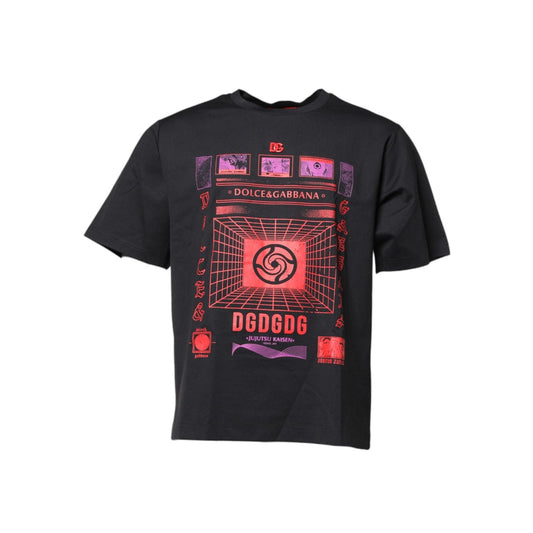 Dolce & Gabbana Black Cotton Graphic Print Crew Neck T-shirt TSH90347-48