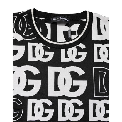 Dolce & Gabbana Black White Silk Knit DG Print T-shirt