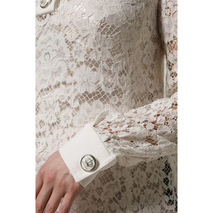 Dolce & Gabbana White Floral Lace Long Sleeves A-line Dress