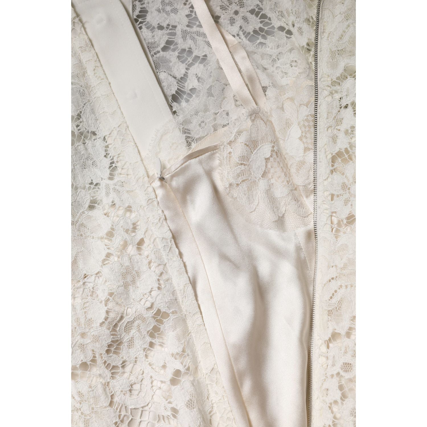 Dolce & Gabbana White Floral Lace Long Sleeves A-line Dress