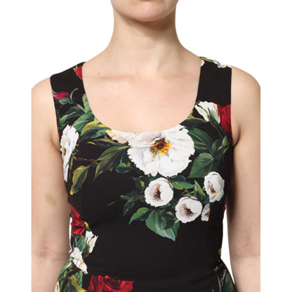 Dolce & Gabbana Black Floral Print Sleeveless Sheath Dress