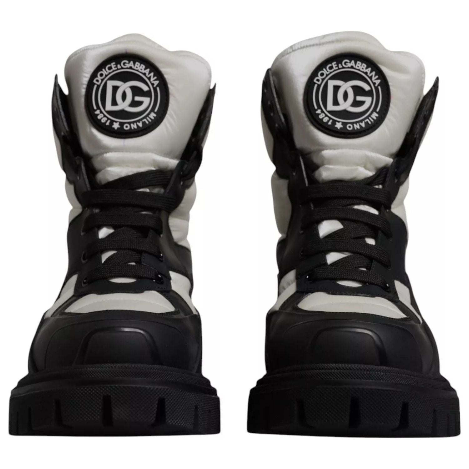 Dolce & Gabbana Black White Padded Mid Calf Lace Up Boots Shoes