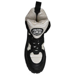 Dolce & Gabbana Black White Padded Mid Calf Lace Up Boots Shoes